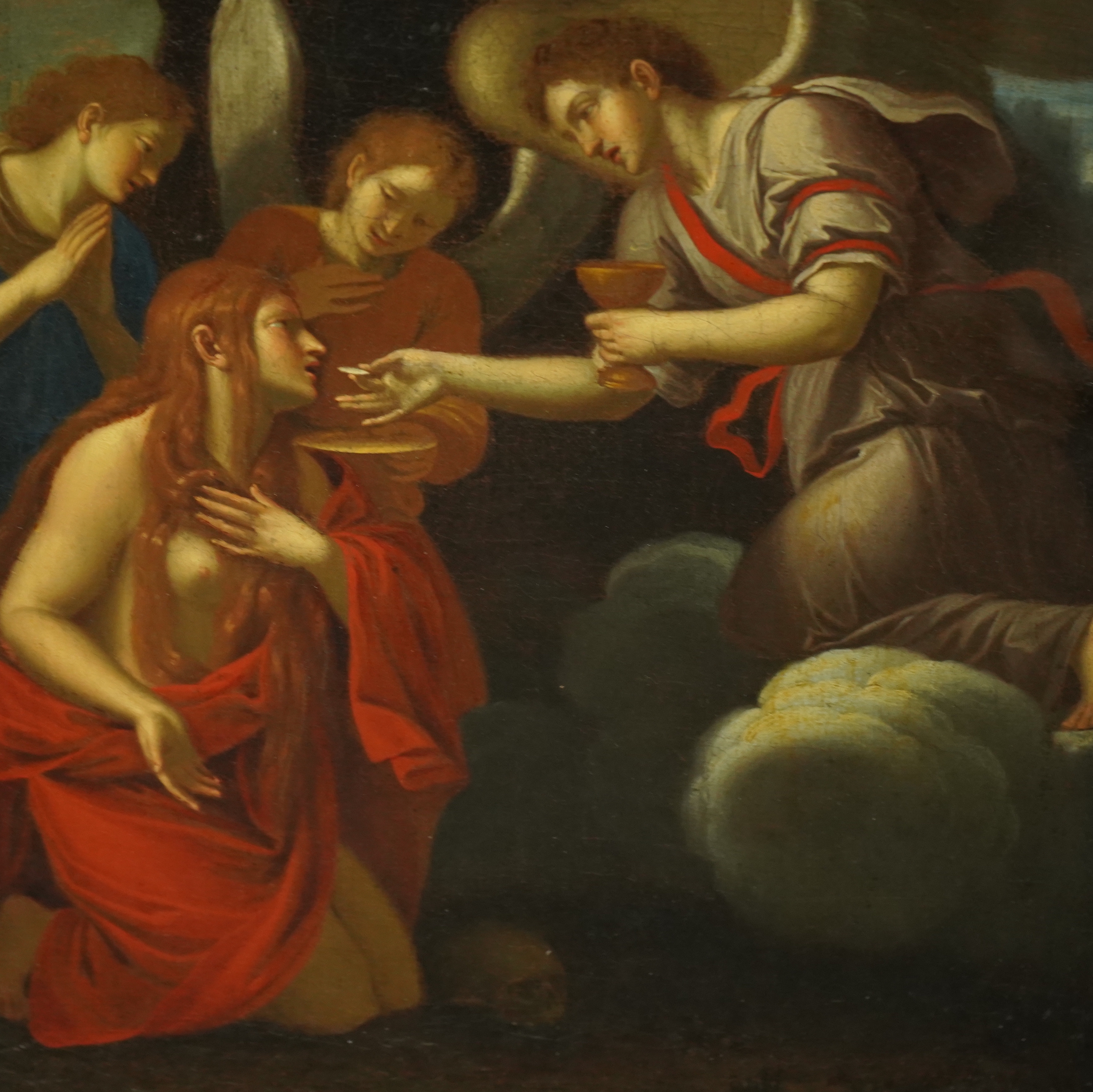 After Francesco Albani (Italian, 1578-1660), The Communion of Mary Magdalene, oil on canvas, 40 x 30cm